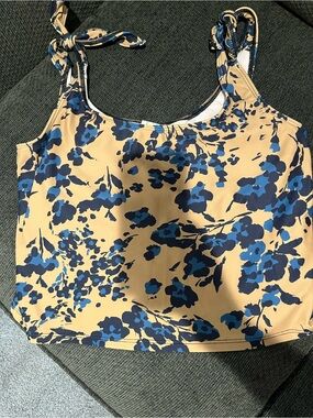 Kortni Jeane Beige Tankini Top with Blue Floral Print